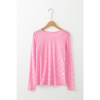 Pink Mesh Bow Pattern Long Sleeve Top - M