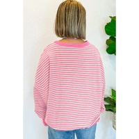 Azura Exchange Pink Stripe Santa Clause Print Drop Shoulder Long Sleeve Loose Top - 2XL