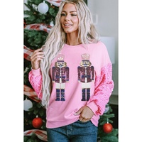Pink Nutcracker Graphic Sequin Patchwork Long Sleeve Top - XL