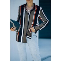 Black Brown Striped Modern Women Shirt - M