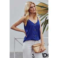 Azura Exchange Blue Spaghetti Strap Buttoned Tank Top - L