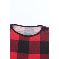 Plaid Print Leopard Splicing Striped Color Block Long Sleeve Top - L