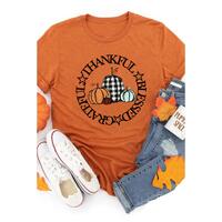 Azura Exchange Thankful Blessed Grateful Pumpkin Print T-Shirt - S