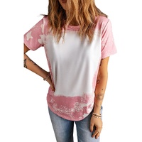 Pink Tie Dye Color Bleached Short Sleeve T Shirt - XL