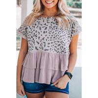 Azura Exchange Leopard Tiered Ruffle Top - M