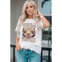 Azura Exchange White Nashville Tennessee Guitar Rose Graphic Crewneck Tee - 2XL