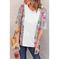 Azura Exchange Patchwork Floral Print Short Sleeve Top - M