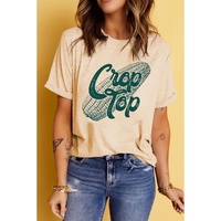 Khaki Corn Crop Top Graphic Tee - L
