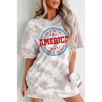 White Oversized Tie-dye AMERICA Graphic T-shirt with Distressing - M