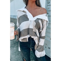 Stripe Oversized Collared Long Sleeve Top - S