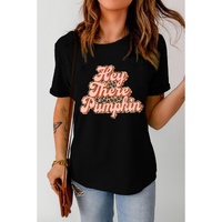 Black Hey There Pumpkin Leopard Graphic Tee - M