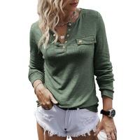Mist Green Long Sleeve Snap Button Henley Top - L