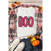 White BOO Crew Neck Graphic T Shirt - M