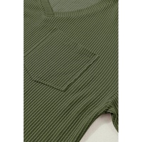 Azura Exchange Jungle Green Corded V Neck Chest Pocket Loose T-shirt - L