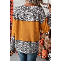 Vitality Orange Leopard Print Waffle Knit Patchwork Top - M