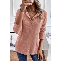 Rose Tan Rib Textured Henley Knit Top - S