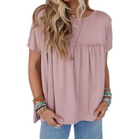 Light Pink Ruffled Trim Loose Babydoll Tee - L