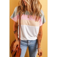White Ribbed Color Block Patchwork T-shirt - M