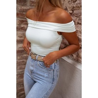 White Folded Off Shoulder Slim Top - S