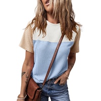 Light Blue Rib Textured Colorblock T Shirt - L