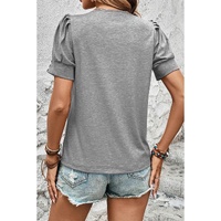 Light Grey Pleated Puff Sleeve Knit Tee - L