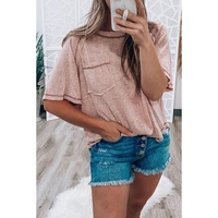Dusty Pink Exposed Seam Detail Loose T-shirt - M