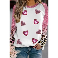 Pink Sequin Heart Shaped Leopard Long Sleeve Top - S