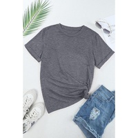 Gray Casual Plain Crew Neck Tee - 2XL