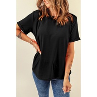 Black Casual Plain Crew Neck Tee - L