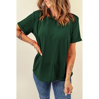 Green Casual Plain Crew Neck Tee - S