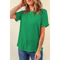 Bright Green Casual Plain Crew Neck Tee - 3XL