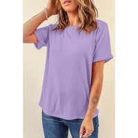 Wisteria Casual Plain Crew Neck Tee - 2XL