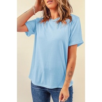 Light Blue Bright Casual Plain Crew Neck Tee - XL