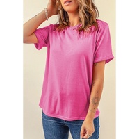 Sachet Pink Bright Casual Plain Crew Neck Tee - 2XL