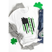 White St. Patricks Clover American Flag Print Crewneck Tee - M