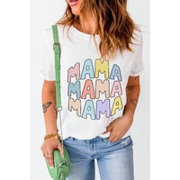 White MAMA Slogan Print Crew Neck Casual T Shirt - M