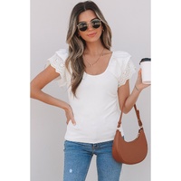 White Eyelet Ruffle Sleeve Slim Fitted Top - M