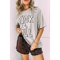 Gray Rock &amp; Roll Graphic Distressed Vintage Tee - S