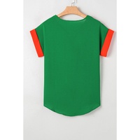Rose Red Contrast Trim Color Block Front Zipped T Shirt - M