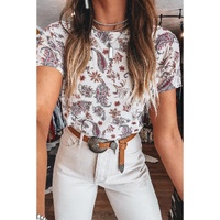 White Vintage Paisley Mock Neck T Shirt - L