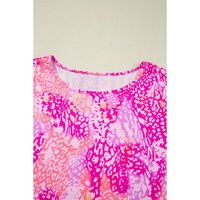 Rose Classic Leopard Print Handkerchief Hem Tunic Top - L