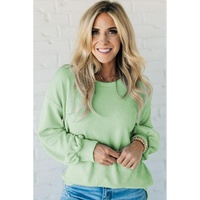 Moonlight Jade Solid Cord Ribbed Drop Shoulder Pullover Top - L