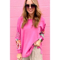 Sachet Pink Mixed Print Patch Drop Shoulder Pullover Top - S