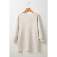 Apricot Waffle Knit Splits Batwing Sleeve Oversized Top - S