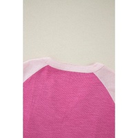 Bright Pink Textured Colorblock 3/4 Sleeve Oversize Top - L
