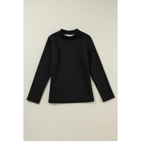 Black Mock Neck Thermal Lined Long Sleeve Tee - L