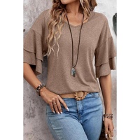 DUNE Solid Colour V-Neck Double Layer Sleeve Loose T-Shirt - 2XL