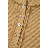 Camel Textured Knit Half Button Drop Shoulder Oversized Top - L