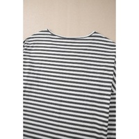 Gray Stripe Drop Sleeve Round Neck Oversized Long Sleeve Top - L