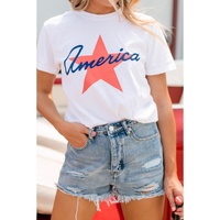 White America Star Shape Print O Neck Loose Fit T Shirt - L